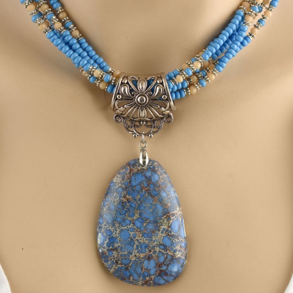 Seed Bead & Sea Sediment Jasper Necklace Earring - Picture 4 of 4